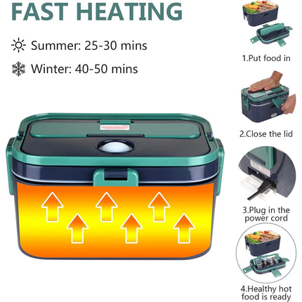 1.5 L 60W Electric Lunch Box Food Warmer Portable Food Heater for Car Or Home - Leak Proof, Lunch Heating Microwave for Truckers