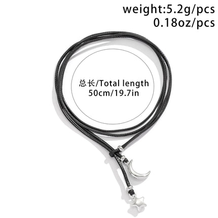 Trendy Hip Hop Star Moon Pendant Anklets for Women Simple Retro Multilayer Adjustable Leather Wax Line Feet Chain Party Jewelry