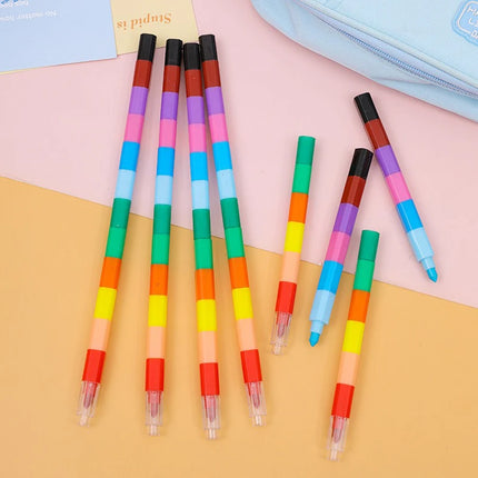 12/24/36PCS Rainbow Colored Building Block Crayons Stackable 12-Color Draw Crayons Rewards Artclass Painting Pens Stationery ZYF