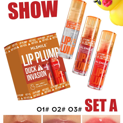 MLSMILE Duck Lip Plump Lip Oil Moisturizing Lip Gloss Mirror Water nature long-lasting Gloss Gloss Pearl Lip Glaze Set