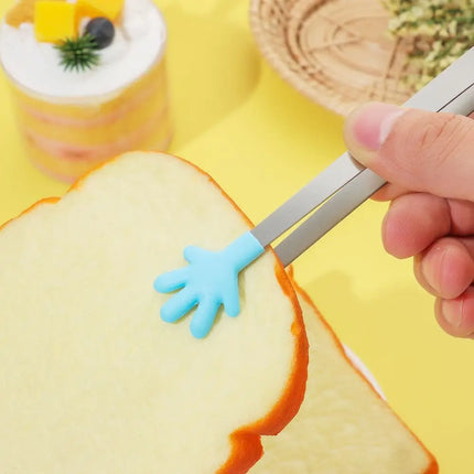 1pc Creative Silicone Stainless Steel Mini Snack Food Tongs Non-slip Handles BBQ Bread Ice Cube Clip Kitchen Accessories