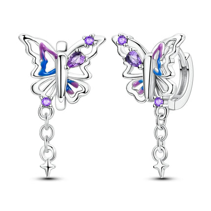 2025 New 925 Sterling Silver Earrings Simple Bow Strawberry Butterfly Hoop Stud Earrings for Wedding Party Women Jewelry Girls