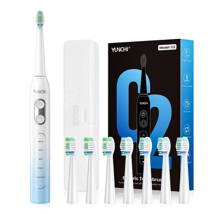YUNCHI ultrasonic electric toothbrush with 5 operation modes and 40000 high-frequency vibrations.USB charging, waterproof