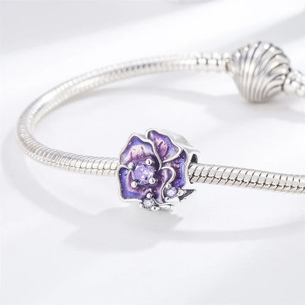 Purple Series 925 Sterling Silver Lily of the Valley Rose Mermaid Witch Hat Charm Fit DIY Bracelet Necklace Charming Gifts