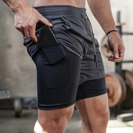 Monster Energy 2-in-1 Double Layer Men's Sport Shorts Comfortable Transpirable Gym Workout Pants Sports Active Leisure Clothing