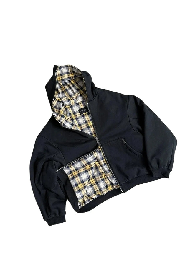 Y2K New Korean Fashion Simple Black Double-Sided Oversized Zipper Hoodie Female  Harajuku Gothic Casual Joker Couple Street Wear