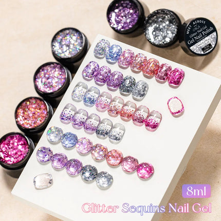 7pcs Glitter Sequins Gel Nail Polish Set Pink Silver Laser Glitter Semi Permanent Soak Off UV Gel Varnish Manicure Nail Supplies