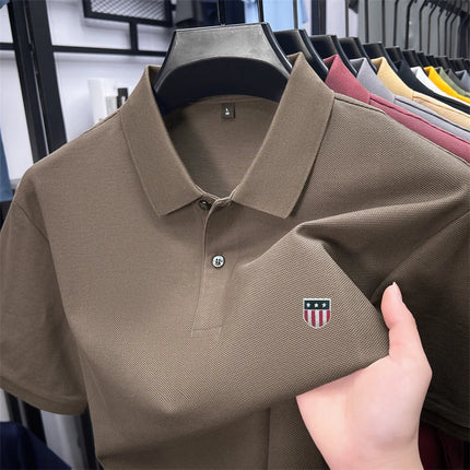 men's summer luxury brand 100% cotton polo shirt, lapel print short-sleeve t-shirt, business casual breathable men's clothing