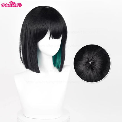 High Quality Anime Sua Cosplay Wig 30cm Black Green Mixed Bobo Heat Resistant Synthetic Hair Halloween Role Play Wigs + Wig Cap