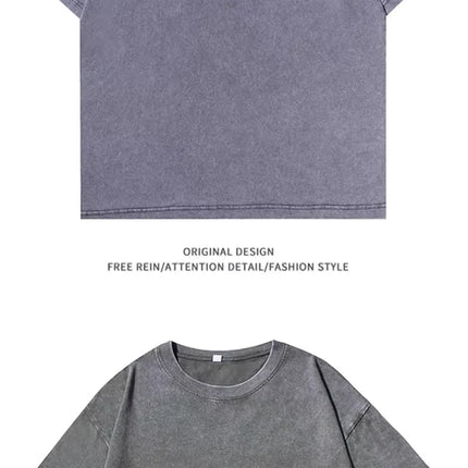 American Style Retro Heavyweight Solid Color Short Sleeved T-shirt Men Women Summer Street Trendy Washed Old Oversized Clothes