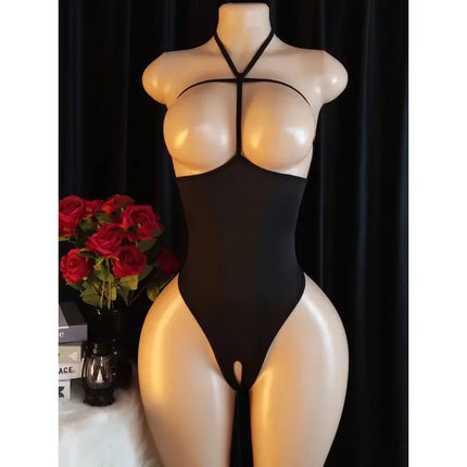 Fully Open Breast Ultra-sexy Lingerie For Adult Women Solid-Color Mini Baby Doll Dress Backless Open-Bra Crotchless Underwear