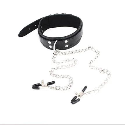 Sexy Leather Choker Collar With Nipple Clamp Breast Clip Chain SM Bondage Couple SM Sex Toys For Woman Erotic Tools Adult Games