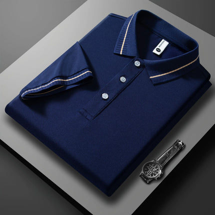 2025 New Men's Short Sleeve Solid Color Polo Shirt Breathable Comfortable Elastic Top New Arrivals Casual Business Style