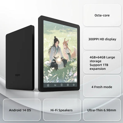 Bigme B6 ereader, 6-inch portable E-paper Ebook Reader, 300PPI 36-level front light electronic book, Android 14 with Google Play