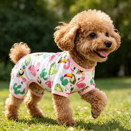 Cooling Summer Pet Dog Vest Cartoon Flamingo Cactus Dog Four Legged Pajamas Fashion Pet Clothes Soft and Comfortable Pet Apparel