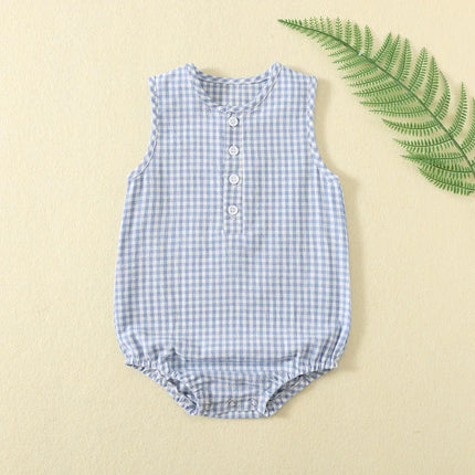 0-18M Summer Newborn Baby Boy Girl Romper Plaid Sleeveless Newborn Bodysuit Infant