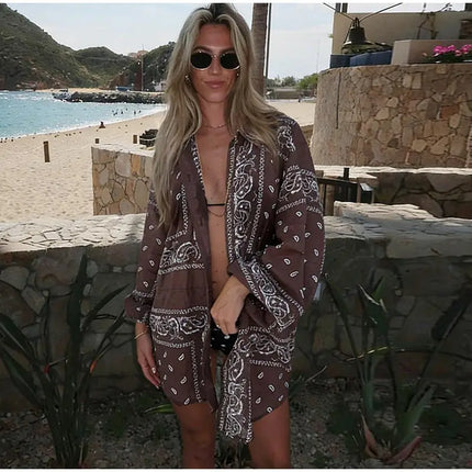 Fashion Lightweight Floral Print Oversized Coat & Square Scarf Skirt & Long Pants For Women Lady 2026 Holiday Streetwear Outfits