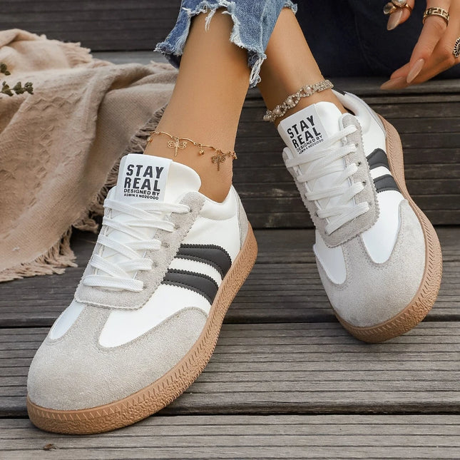 Lightweight Comfortable Sneakers Fashion Striped Lace-Up Sports Shoes Women's Casual Breathable Low-Top Rubber Outsole Sneakers