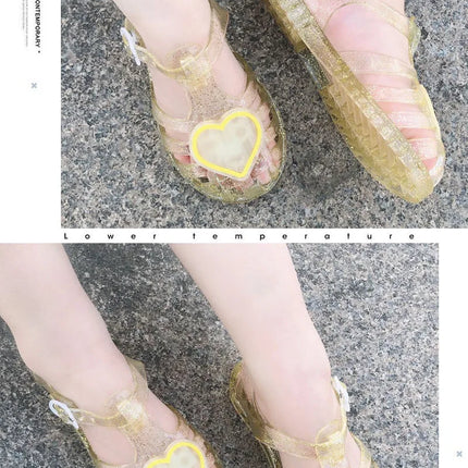 New Summer Children Jelly Princess Sandals Sweet Heart Shaped Girls Toddlers Baby Breathable Hollow Shoes