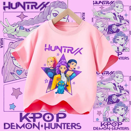 2026 New Huntrix Girls' Shirt Rumi Zoey Mira Graphic Print T-Shirt for Teens and Toddlers Spring/Summer Demon Hunter T-Shirt