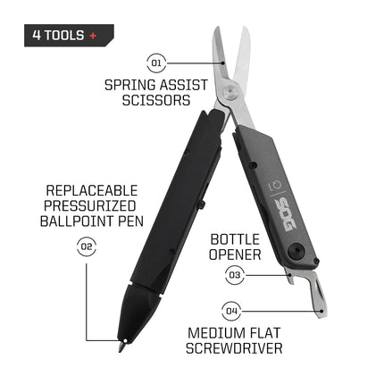 SOG 4 in 1 BATON Q1 Multi-Tool Folding Scissors EDC Tactical Pen Multifunctional Portable Tools Pocket Screwdriver Bottle Opener