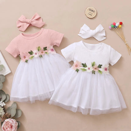 Newborn Baby Girl Princess Dress Embroideried Flowers Short Sleeve Fashion Tulle Skirt Summer Dress For Toddler Girl