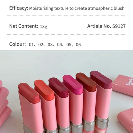 SHAQINUO Large-capacity High Color Rotating Blush Cream Stick 13g Moisturing Natural Long-lasting Waterproof Non-Removing Blush