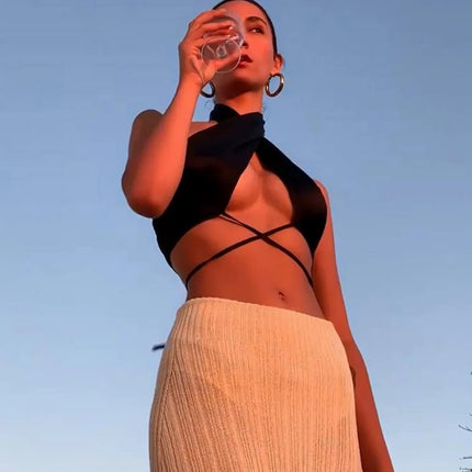 Women's Crossover Back Tops Women's Sex Fashion Off-The-Shoulder Crop Tops Lace-Up Sexy Tank Tops Y2K Tops Women's Summer 2022