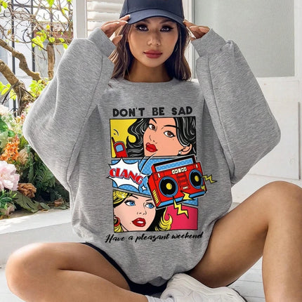 Cartoon Beauty Printing Sweatshirts For Womens Casual Comfortable Crewneck Hoodies Loose Fleece Warm Sportswear Clothes