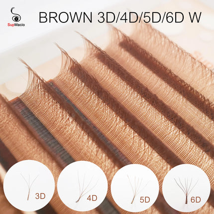 Supmacio Brown 3D/4D/5D W Lashes Bloom Automatic Flowering Soft Premade Fans Natural Soft Individual Eyelashes