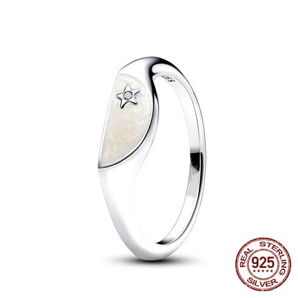 925 Sterling Silver Sun And Moon Crown Love Princess Zircon Oxide Enamel Heart Love Rings Fashion Jewelry For Women Gifts New in