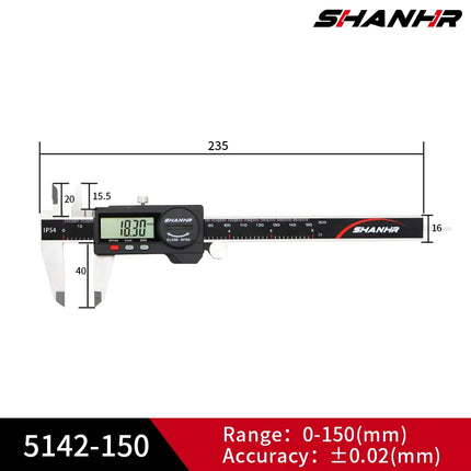 SHANHR 150mm Electronic Digital Caliper Measuring Tool, Digital Caliper Stainless Steel Construction with Large LCD Screen