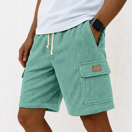 Men's Workwear Shorts Summer Casual Corduroy Loose Elastic Waist Multi-Pocket Leisure Pants Embroidery Retro Style Male Trousers