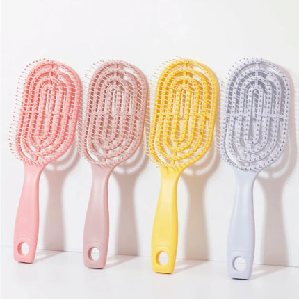 Portable Hollow Elastic Massage Comb - Oval Scalp Massage Brush for Real Hair & Wigs, Salon-Grade Styling Tool