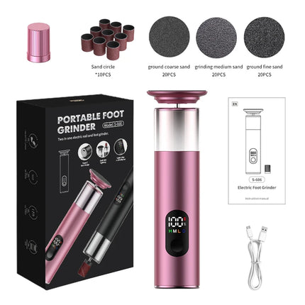 Aluminum Alloy  2 in 1 ElectricFoot Callus Remover with 60pcs Sandpaper Discs, Adjustable Foot File Nail Polisher With Gift Box