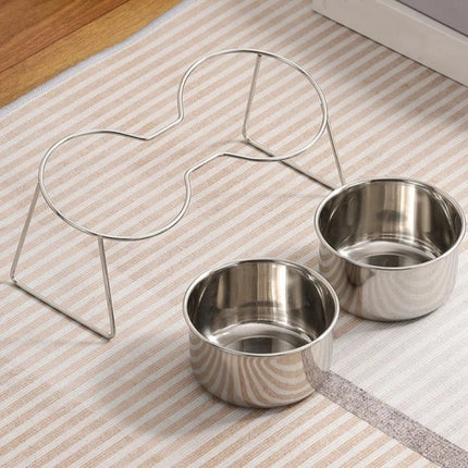 Anti-Tipping Stainless Steel Cat Bowl with Stand Sturdy High Foot Dog Feeder Fall-Resistant Rust Proof Pet Food Bowl