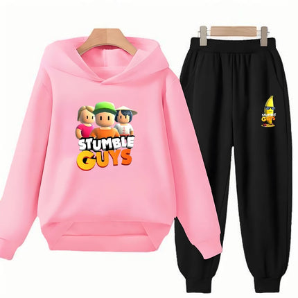 Children Black Stumble Guys Hoodie Sports Print Pullover 3-12Yrs Coat Sweatshirt+Pants Boys Girls Toddler Clothes Leisure Set