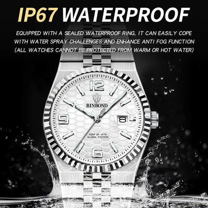 BINBOND Top Brand Quartz Watch For Men Luxury Stainless Steel Waterproof Luminous Watch Fashion Date Display Business Men Watch
