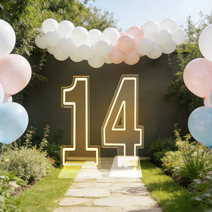 Large Size Warm White LED Neon Numbers Sign 76cm/100cm Stand up & Wall Mounted for Birthday Wedding Celebration Party Decor