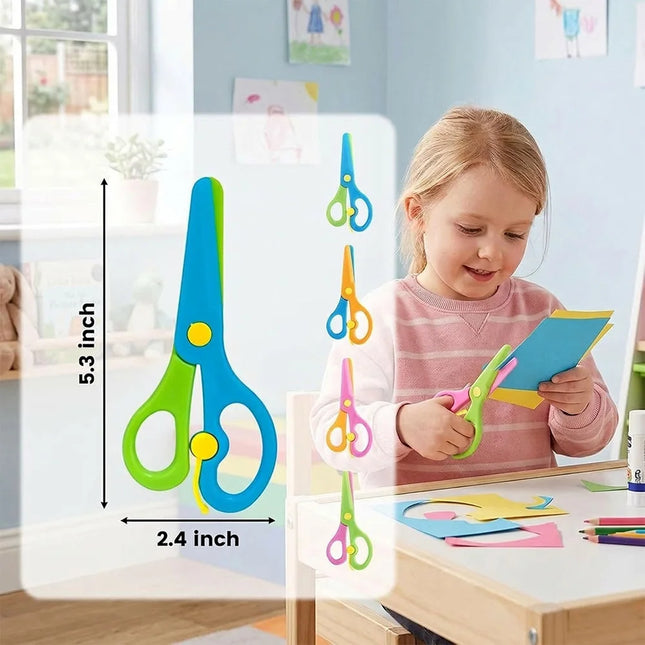 Kids Blunt Tip Auto Spring Safety Scissors Toddler Preschool Art Craft Training Scissors for Paper Playdough Left Right Handed