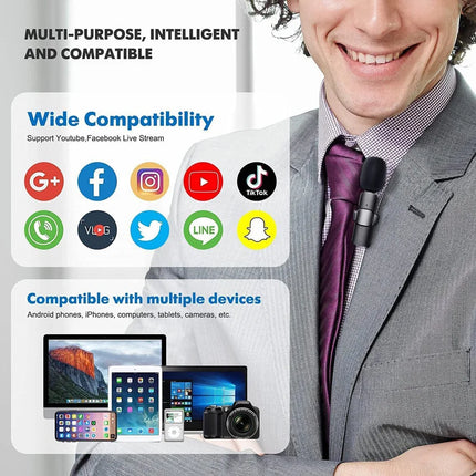 Wireless Lavalier Microphone with Charging Box Audio Video Noise Cancel Record Plug-and-Play Mic for IOS Android