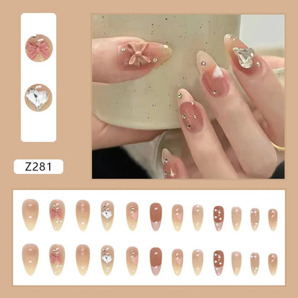 White Camellia 24 Pcs Press on Nails Pink Nail polish Glossy Artificial Finger Manicure Reusable False Nails