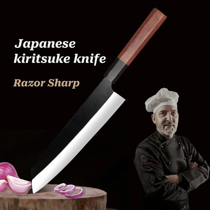 Japanese Kiritsuke Knife with Octagon Handle, 8" Gyuto Kitchen Chef Knives, Sharp Blade Salmon Tool, New Gift