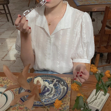 Ele ort Sve Chiffon irt Women's Summer Faion Design Sensation Unique Fairy Aosphere Sli Bubble Sve Blouse