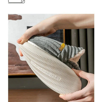 Winter Couple Style Concise Solid Color Wrap Heels Plush Slippers Non-slip Warm Flip Flops Women Men Home Casual Cotton Shoes