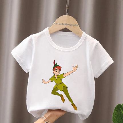 Hot Sale Peter Pan Tinker Bell Print Cartoon Kids T-Shirts Girls Clothes Baby Boys Short Sleeve T shirt Summer Children Tops