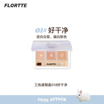 FLORTTE 3 Colors Cute Animal Series Concealer Palette Cove Concealer Cream Brighten Lasting Moisturizing Beauty
