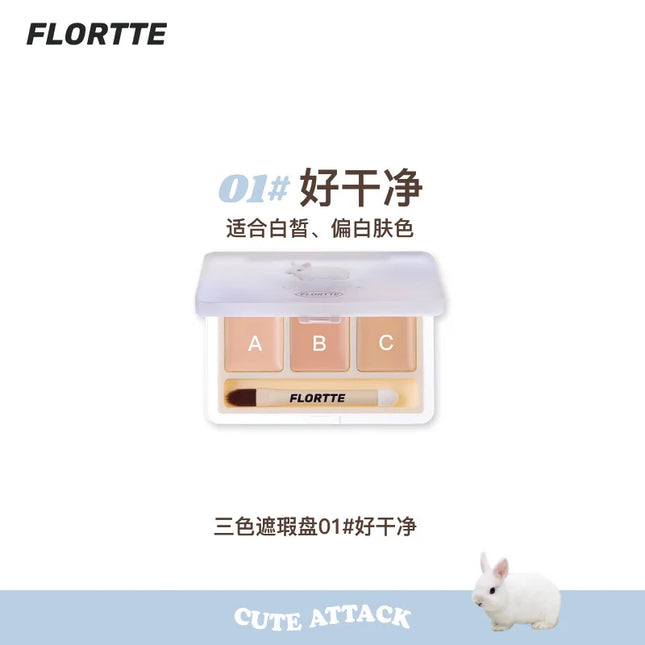 FLORTTE 3 Colors Cute Animal Series Concealer Palette Cove Concealer Cream Brighten Lasting Moisturizing Beauty