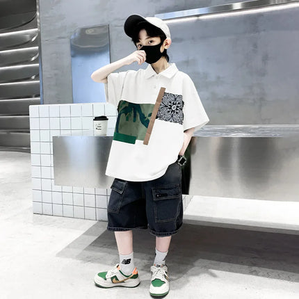 Children's wear boys' summer T-shirt 2025 new item, Zhongda children's summer boys' summer style, pure cotton polo shirt, short