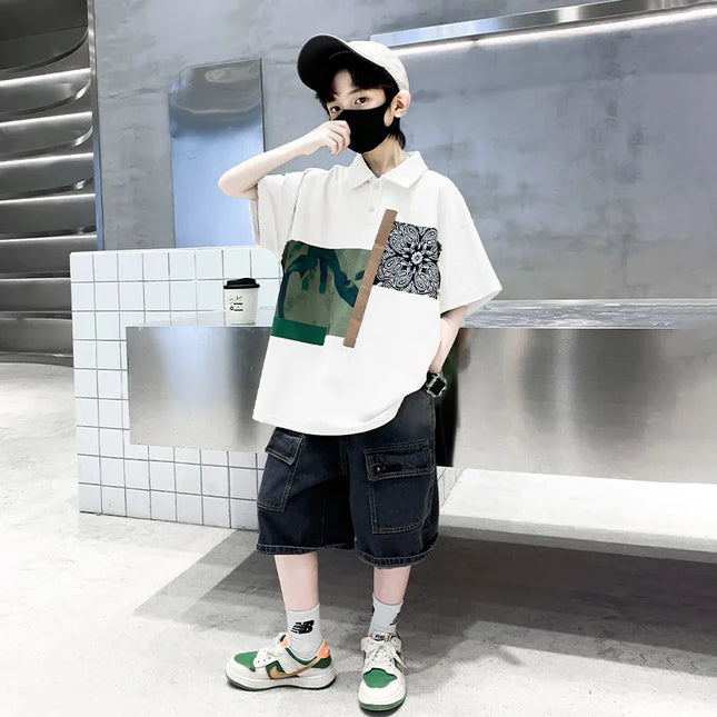 Children's wear boys' summer T-shirt 2025 new item, Zhongda children's summer boys' summer style, pure cotton polo shirt, short